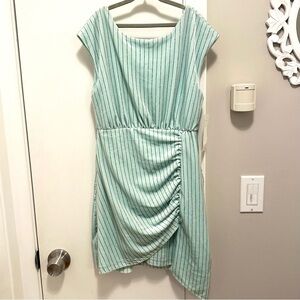 Habitual Special Occasion Velour Mint Aqua Dress Girls 10 Silver Stripes NWT